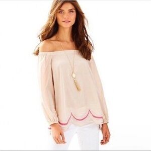 Lilly Pulitzer Blush Off-Shoulder Scallop Hem Blouse